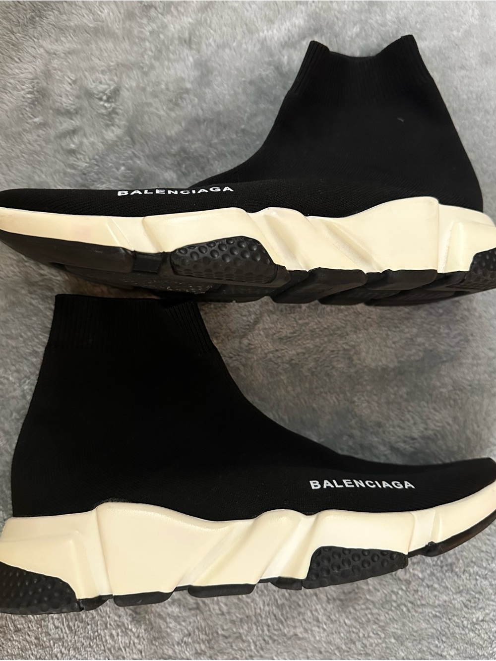 Balenciaga Black and White Knit Slip-On Sneakers Size 9 - Picture 4 of 14
